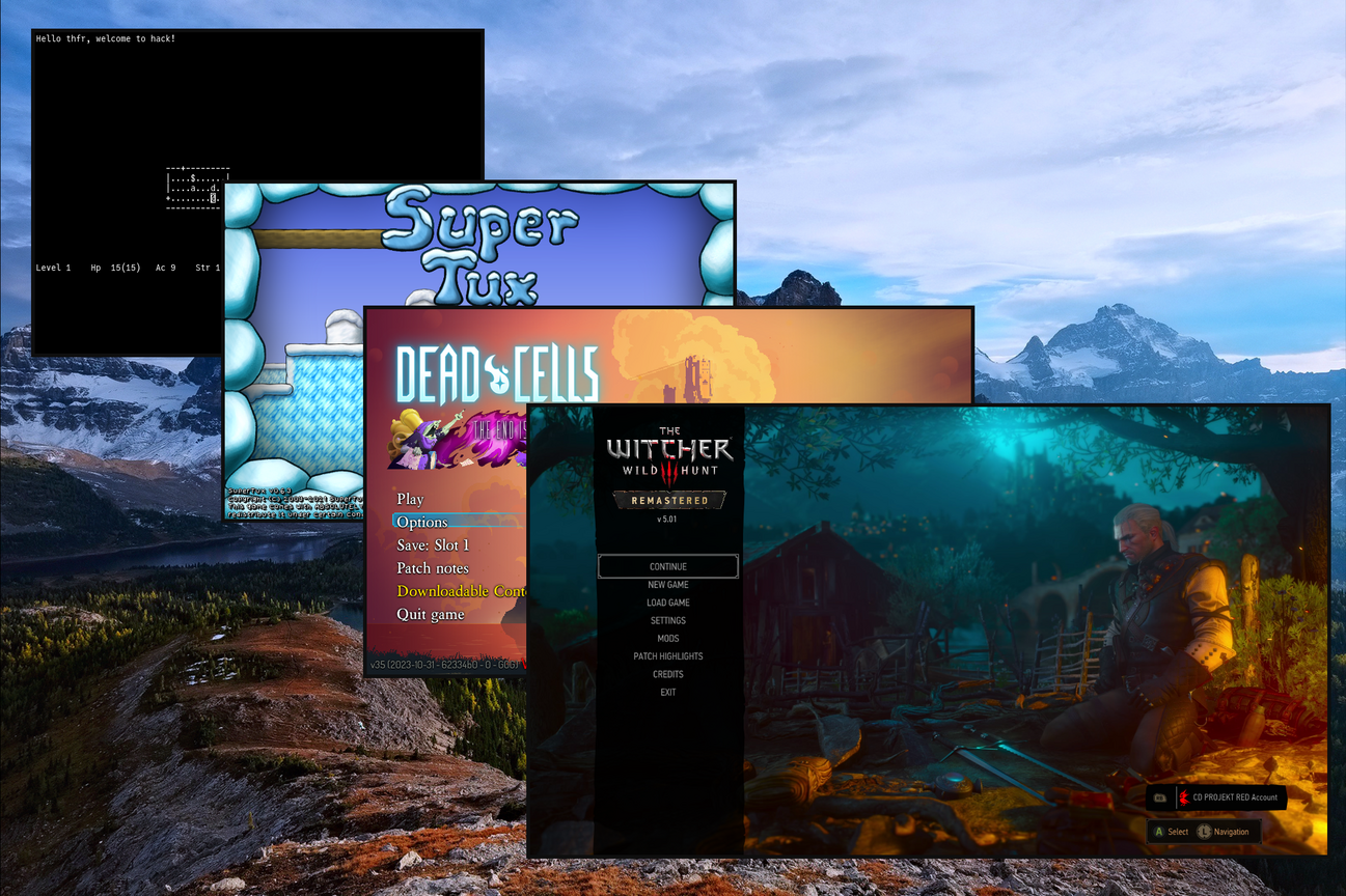 30+ years of games the OpenBSD way, in one screenshot taken on 18 October 2026